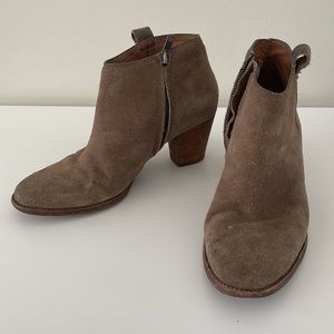 Madewell Women’s Size 7.5 Billie Boot Suede Ankle Bootie Tan Leather Block Heel